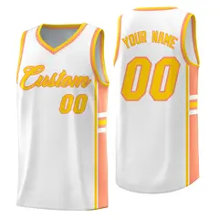 White Light Orange Color Block Basketball Jersey 1
