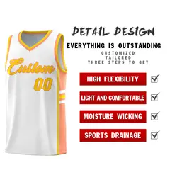 White Light Orange Color Block Basketball Jersey 2