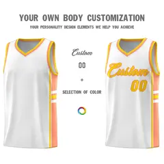 White Light Orange Color Block Basketball Jersey 3
