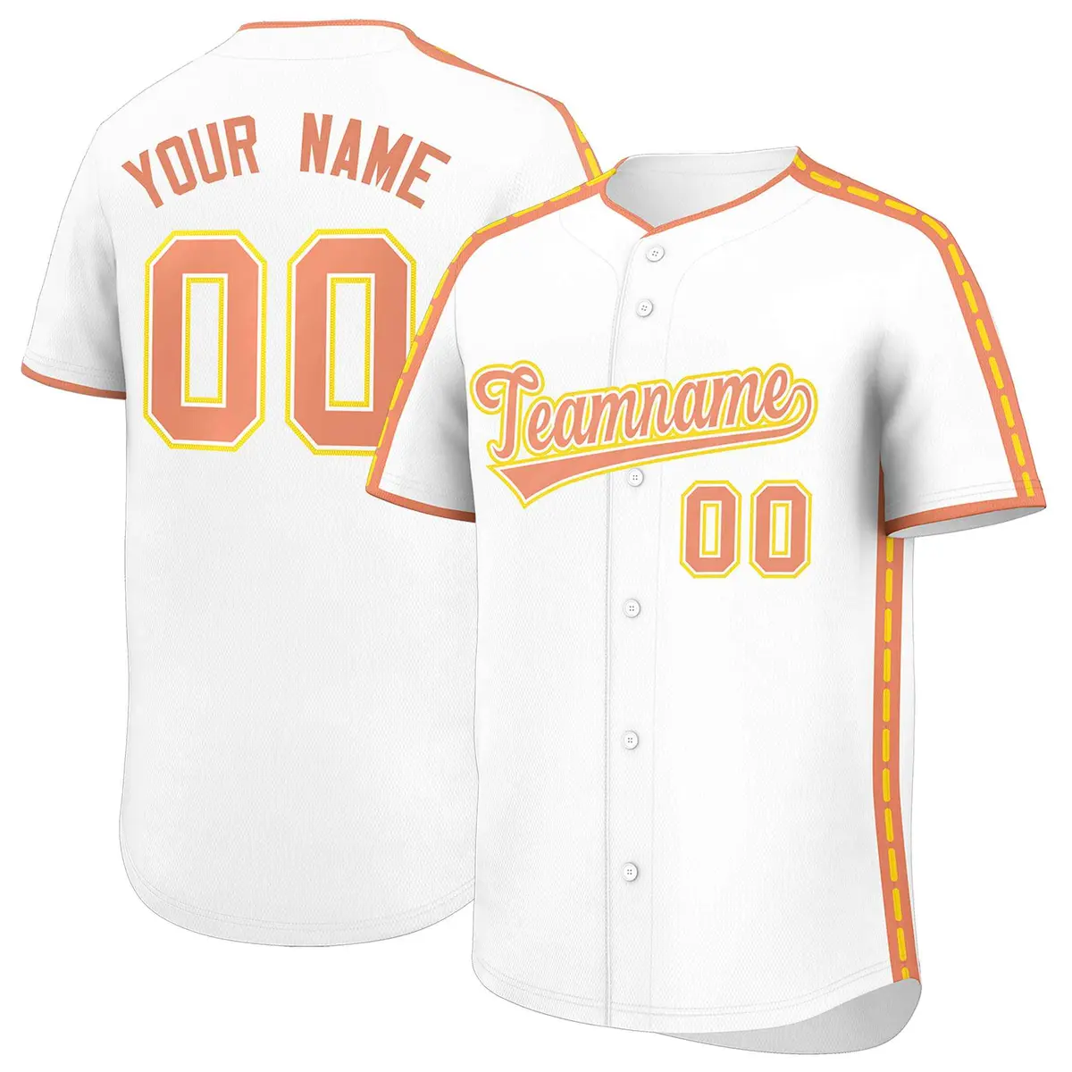 White Light Orange Color Block Dotted Side Baseball Jersey