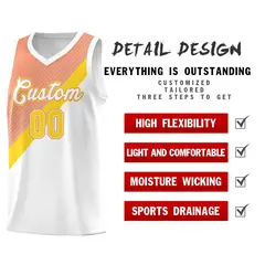 White Light Orange Diagonal Stripes Color Block Basketball Jersey 2