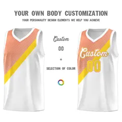 White Light Orange Diagonal Stripes Color Block Basketball Jersey 3