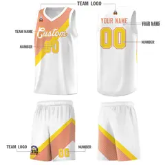 White Light Orange Diagonal Stripes Color Block Basketball Jersey 5