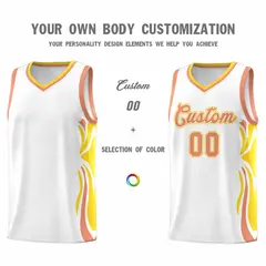 White Light Orange-Gold Graffiti Side Curve Basketball Jersey Sets 3