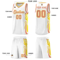 White Light Orange-Gold Graffiti Side Curve Basketball Jersey Sets 5
