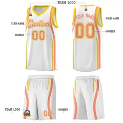 White Light Orange-Gold Ribbon Pattern Basketball Kits 5