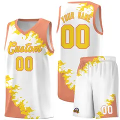 White Light Orange-Gold Sparkle Print Basketball Kits 1