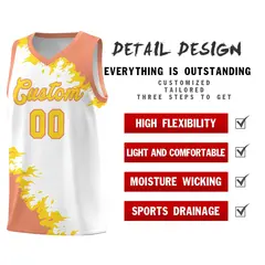 White Light Orange-Gold Sparkle Print Basketball Kits 2