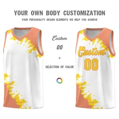 White Light Orange-Gold Sparkle Print Basketball Kits 3