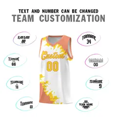 White Light Orange-Gold Sparkle Print Basketball Kits 4