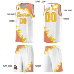 White Light Orange-Gold Sparkle Print Basketball Kits 5