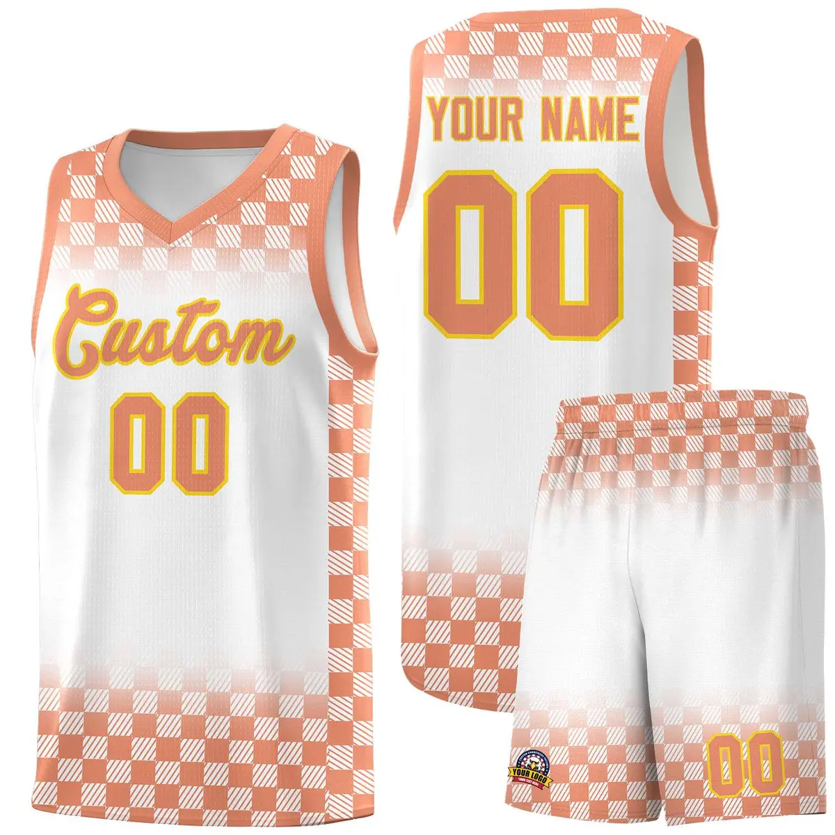 White Light Orange Plaid Basketball Jersey for Teams