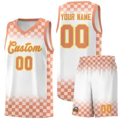 White Light Orange Plaid Basketball Jersey for Teams