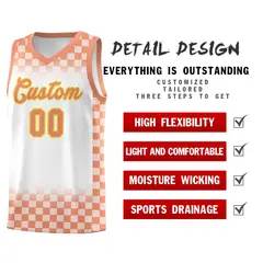 White Light Orange Plaid Basketball Jersey for Teams 2