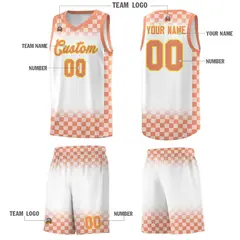 White Light Orange Plaid Basketball Jersey for Teams 5