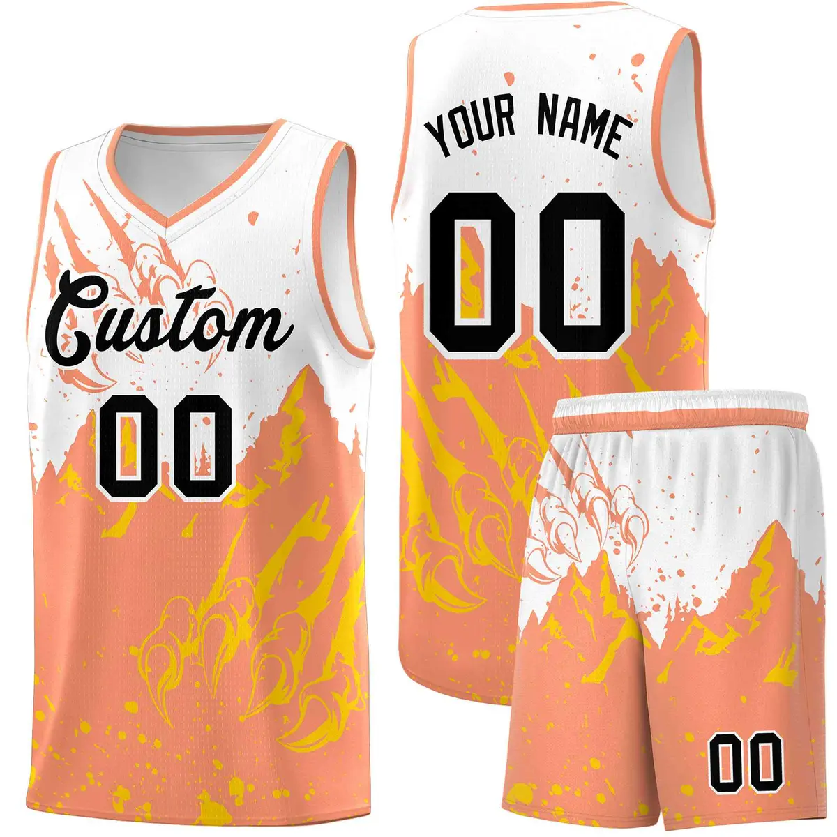 White Light Orange Snow Mountain Beast Pattern Basketball Jersey