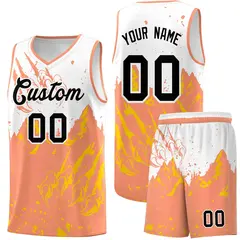 White Light Orange Snow Mountain Beast Pattern Basketball Jersey 1