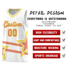 White Light Orange Star Pattern Double Lines Basketball Kits 2