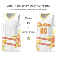 White Light Orange Star Pattern Double Lines Basketball Kits 3