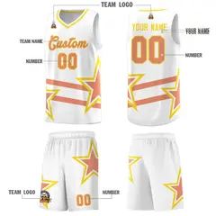 White Light Orange Star Pattern Double Lines Basketball Kits 5