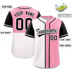 White Light Pink and Black Pinstripe Raglan Baseball Jersey 2