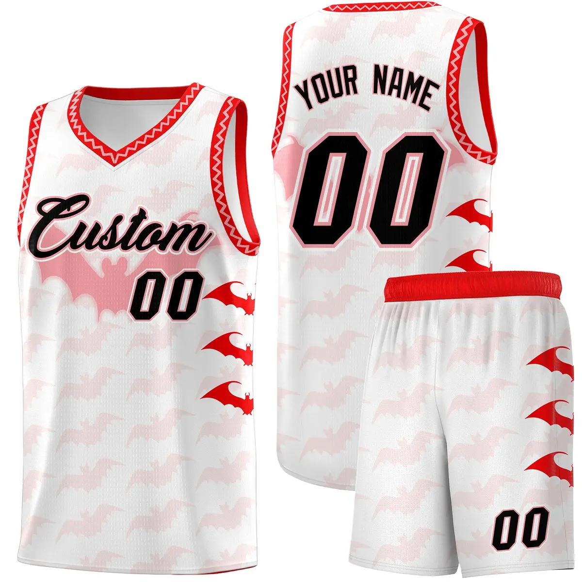 White Light Pink Bat Pattern Halloween Basketball Jersey