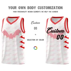 White Light Pink Bat Pattern Halloween Basketball Jersey 3