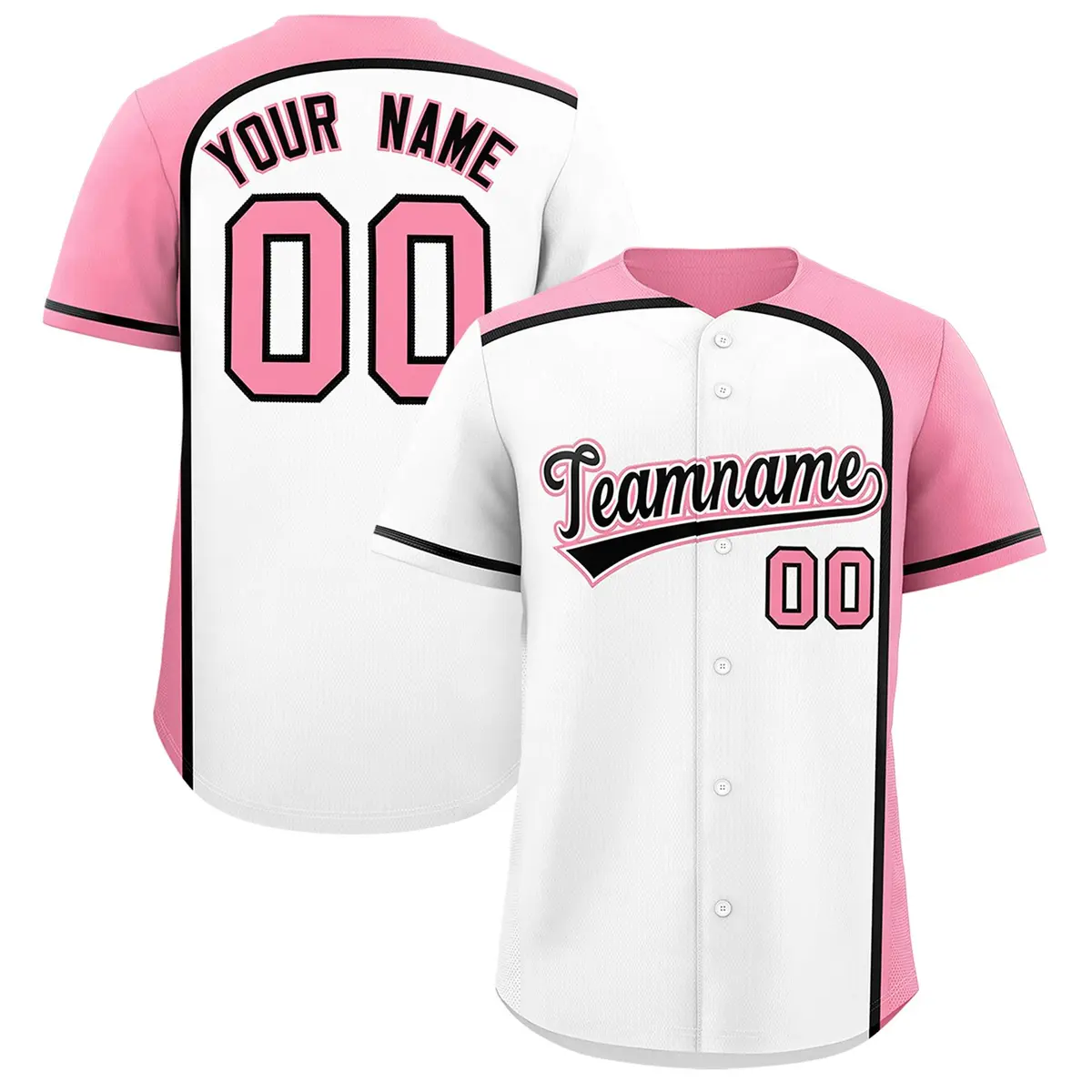 White Light Pink Color Block Authentic Baseball Jersey