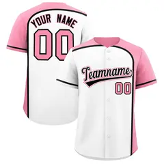 White Light Pink Color Block Authentic Baseball Jersey 1
