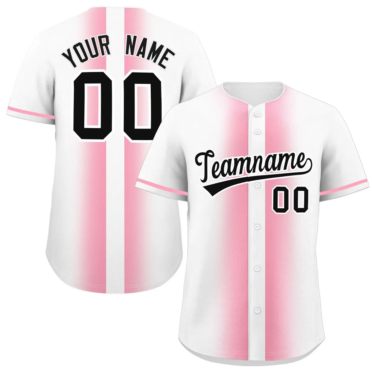 White Light Pink Gradient Lapel Fashion Baseball Jersey