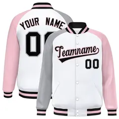 White Light Pink-Gray Varsity Raglan Letterman Bomber Jacket 1