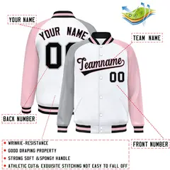 White Light Pink-Gray Varsity Raglan Letterman Bomber Jacket 2