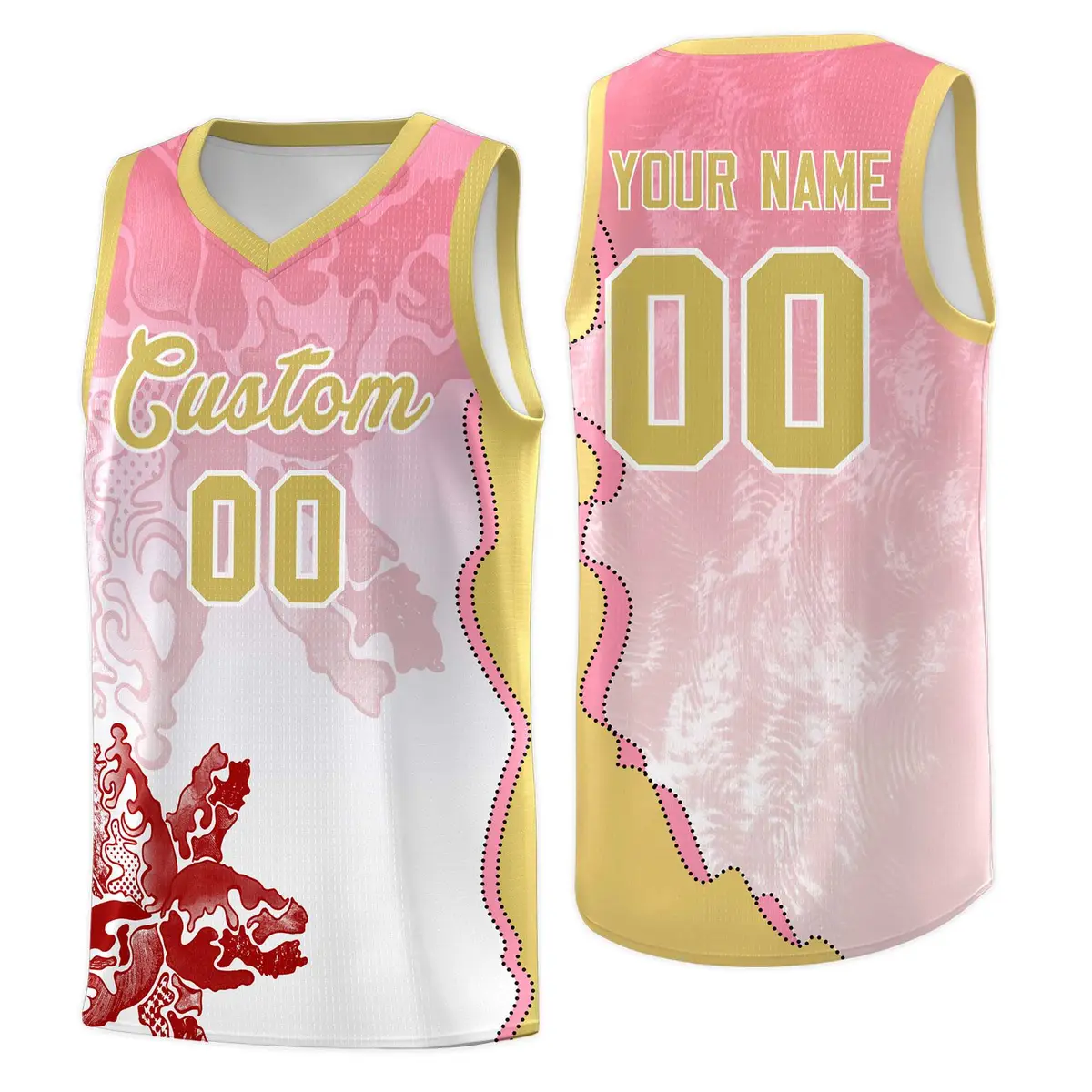 White Light Pink Illusion Flower Gradient Basketball Jersey