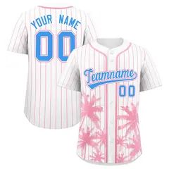 White Light Pink Pinstripe Coconut Tree Baseball Jersey