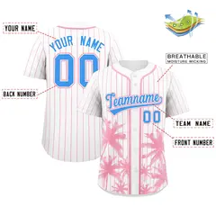 White Light Pink Pinstripe Coconut Tree Baseball Jersey 2