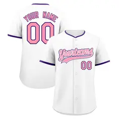 White Light Pink Purple Stitched Baseball Jersey