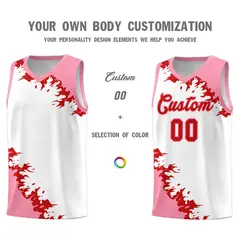 White Light Pink-Red Sparkle Print Basketball Kits 3