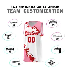 White Light Pink-Red Sparkle Print Basketball Kits 4