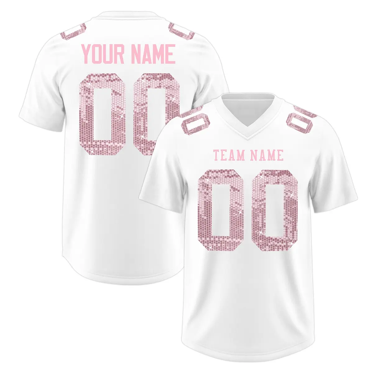 White Light Pink Sequin Lettering Moisture-Wicking Football Jersey