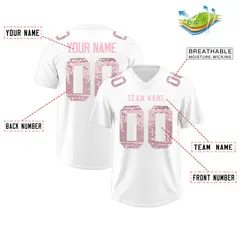 White Light Pink Sequin Lettering Moisture-Wicking Football Jersey 2