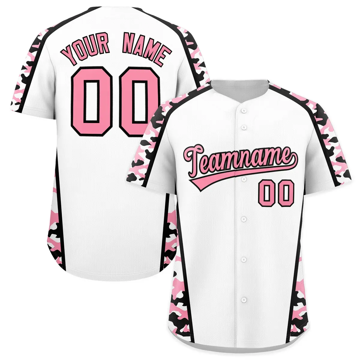 White Light Pink Side Camo Baseball Jersey