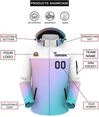 White Light Pink-Sky Blue Gradient Hooded Waterproof Jacket 2