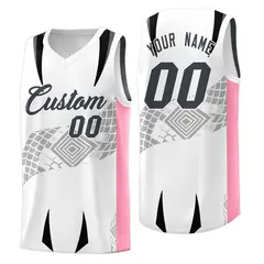 White Light Pink Snake Scale Venomous Fang Graffiti Basketball Jersey 1