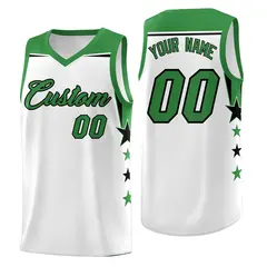 White Light Pink Star Color Block Two Tone Side Basketball Jersey 1