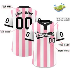 White Light Pink Stripe Two-Button Softball Jersey 2