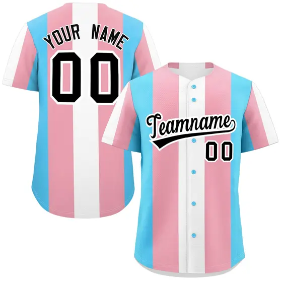White Light Pink Transgender Pride Color Block Baseball Jersey