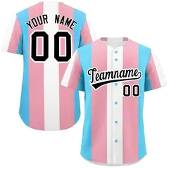 White Light Pink Transgender Pride Color Block Baseball Jersey 1