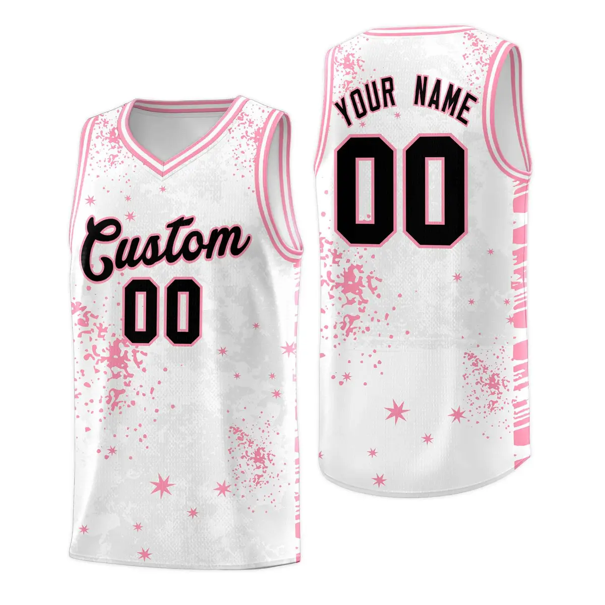 White Light Pink Vice Burst Graffiti Basketball Jersey