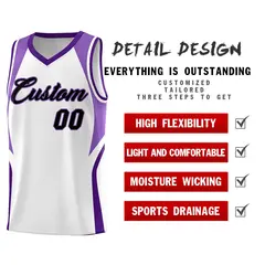 White Light Purple and Purple Color Block Basketball Jersey 2
