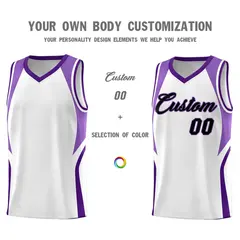 White Light Purple and Purple Color Block Basketball Jersey 3